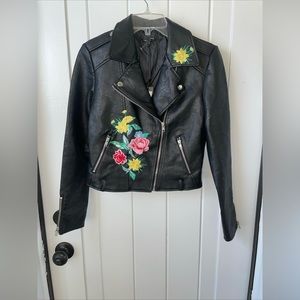 Romeo and Juliet Couture Faux Leather Floral Embroidered Jacket